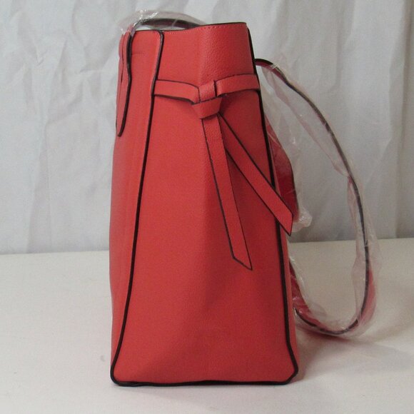 Women's Monogram Embroidered Leather Purse Tote Bag Set 4 Matching Pieces Orange - Picture 4 of 16